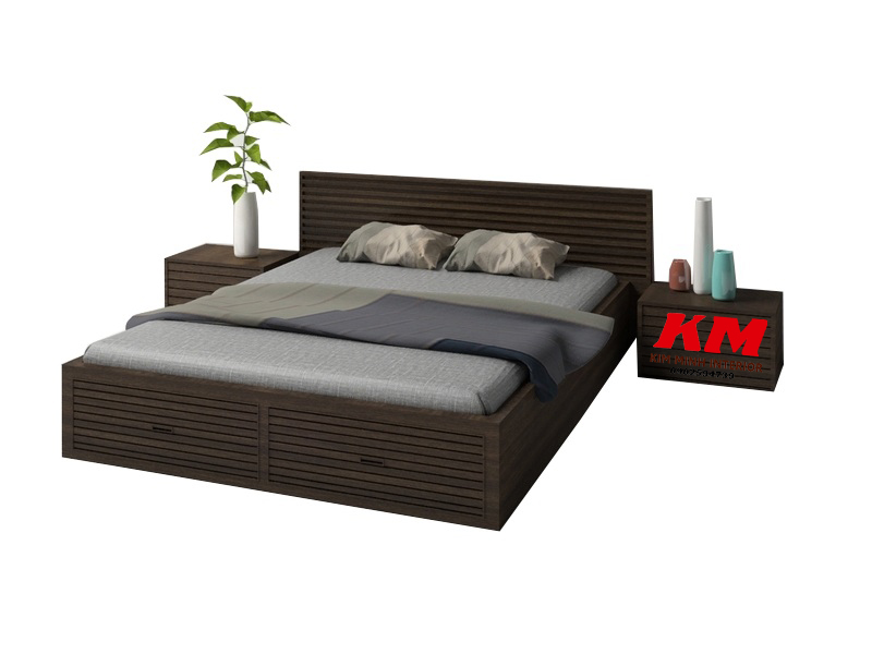 Giường ngủ hiện đại màu nâu đen sang trọng GNHD021