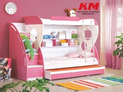 Giường ngủ trẻ em 2 tầng màu hồng GNTE028