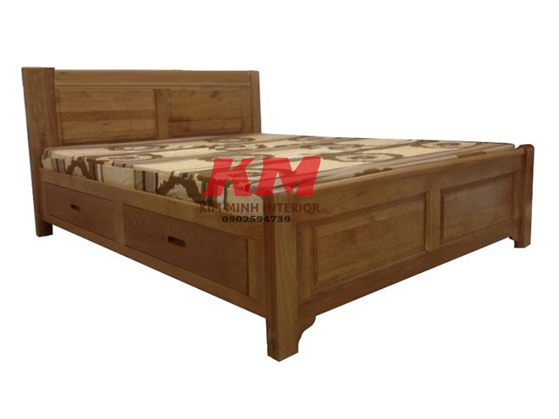 Giường ngủ gỗ Sồi 2 hộc kéo GNGS017