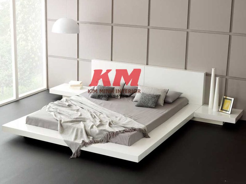 Giường ngủ kiểu Nhật 1m6 màu trắng gỗ Xoan Đào GNKN014