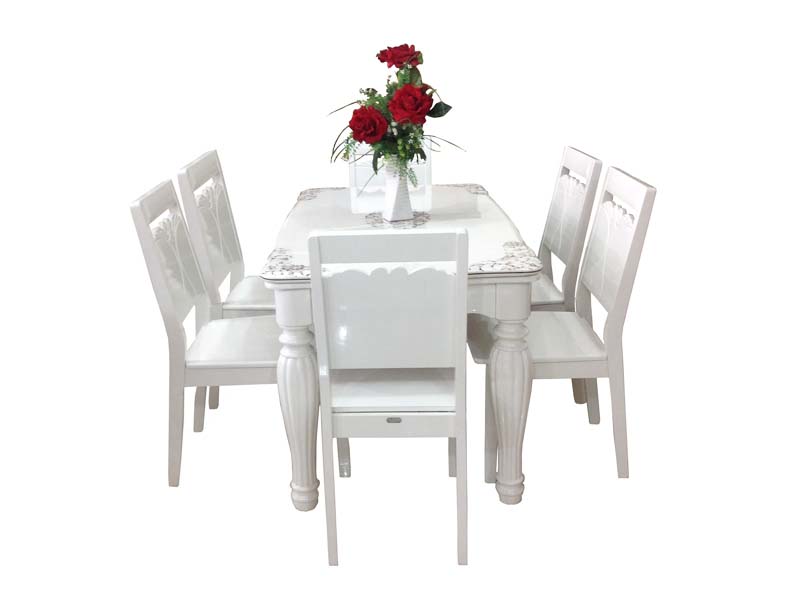 Bộ bàn ăn gỗ mặt đá 6 ghế màu trắng BA090