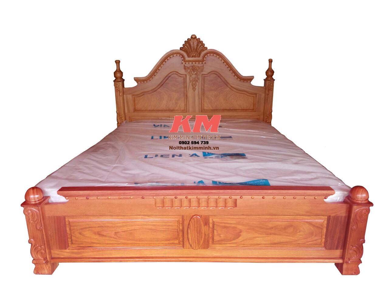 giường Ngủ Gỗ Gõ Đỏ 1m6 Phong Cách Bán Cổ Điển