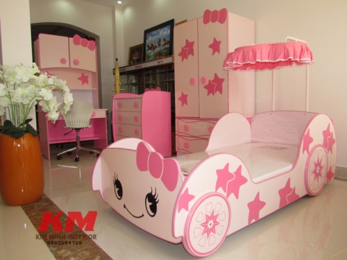 Bộ phòng ngủ trẻ em màu hồng cho bé gái : BPN002