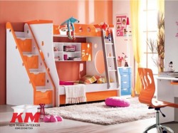Giường ngủ trẻ em 2 tầng màu cam GNTE038